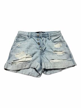 Hollister Light Blue Distressed Roll-Hem Jean Shorts Button Fly Size 3/26 Summer